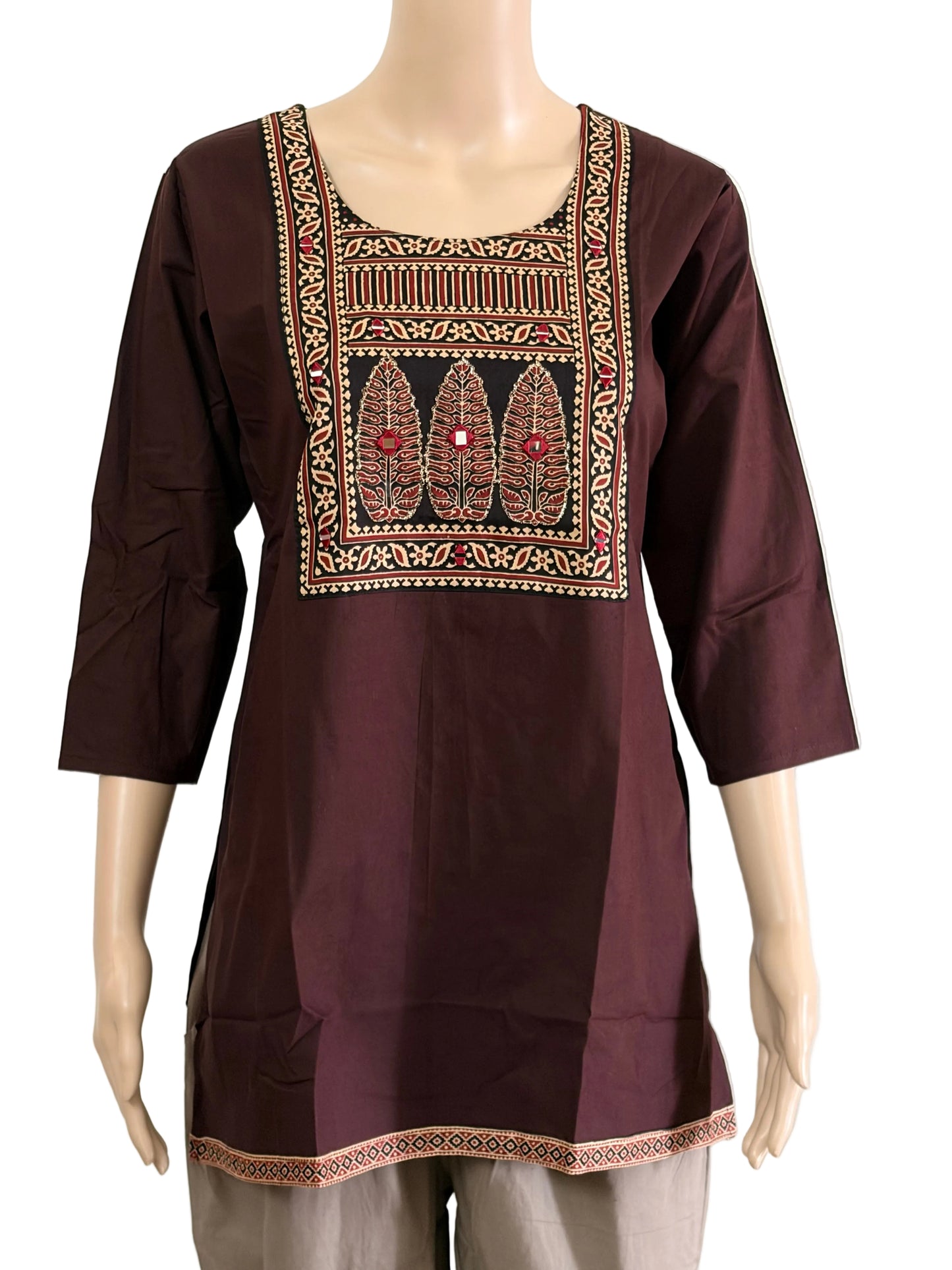 Women's Dabu Cotton Short Kurti |Coffee brown short top