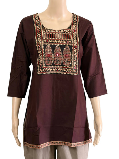 Women's Dabu Cotton Short Kurti |Coffee brown short top