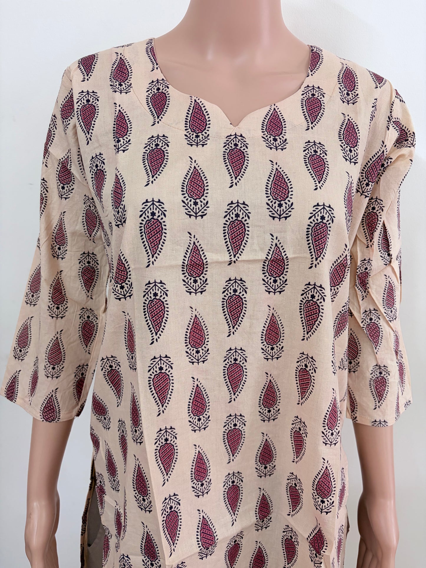 Women's Cotton Short Kurti | Block printed in sandal base