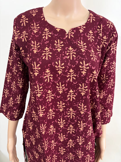 Women's Cotton Short Kurti | Maroon printed short top
