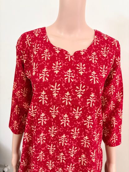 Women's Cotton Short Kurti | Tomato red printed short top