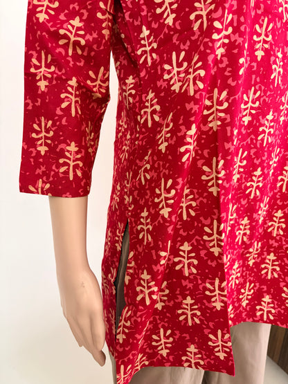 Women's Cotton Short Kurti | Tomato red printed short top
