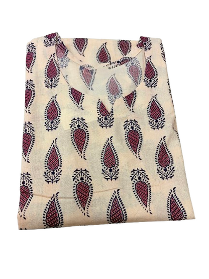 Women's Cotton Short Kurti | Block printed in sandal base
