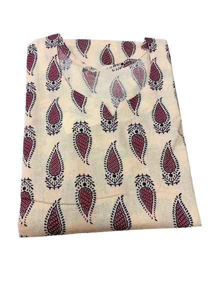Women's Cotton Short Kurti | Block printed in sandal base