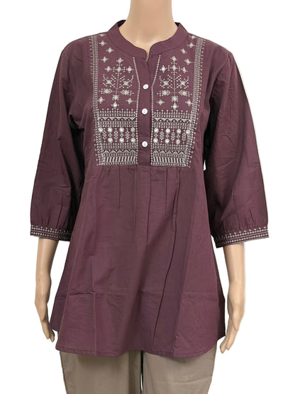 High neck embroidery top | Wine shade