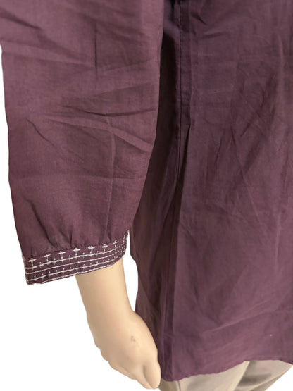 High neck embroidery top | Wine shade
