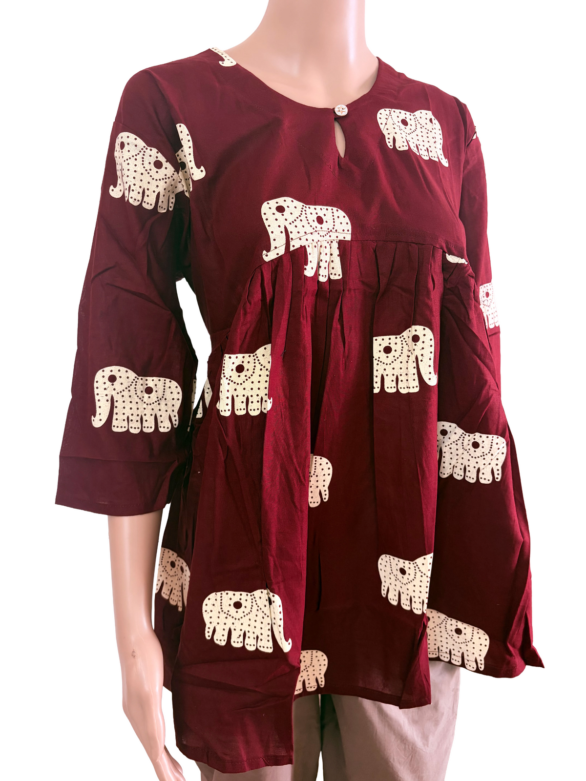 Premium Dabu cotton Peplum Kurti| Red maroon Elephant