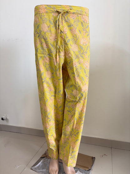 Women kurti with pant and dupatta | Straight cut | Light yellow with floral print| cottonlove