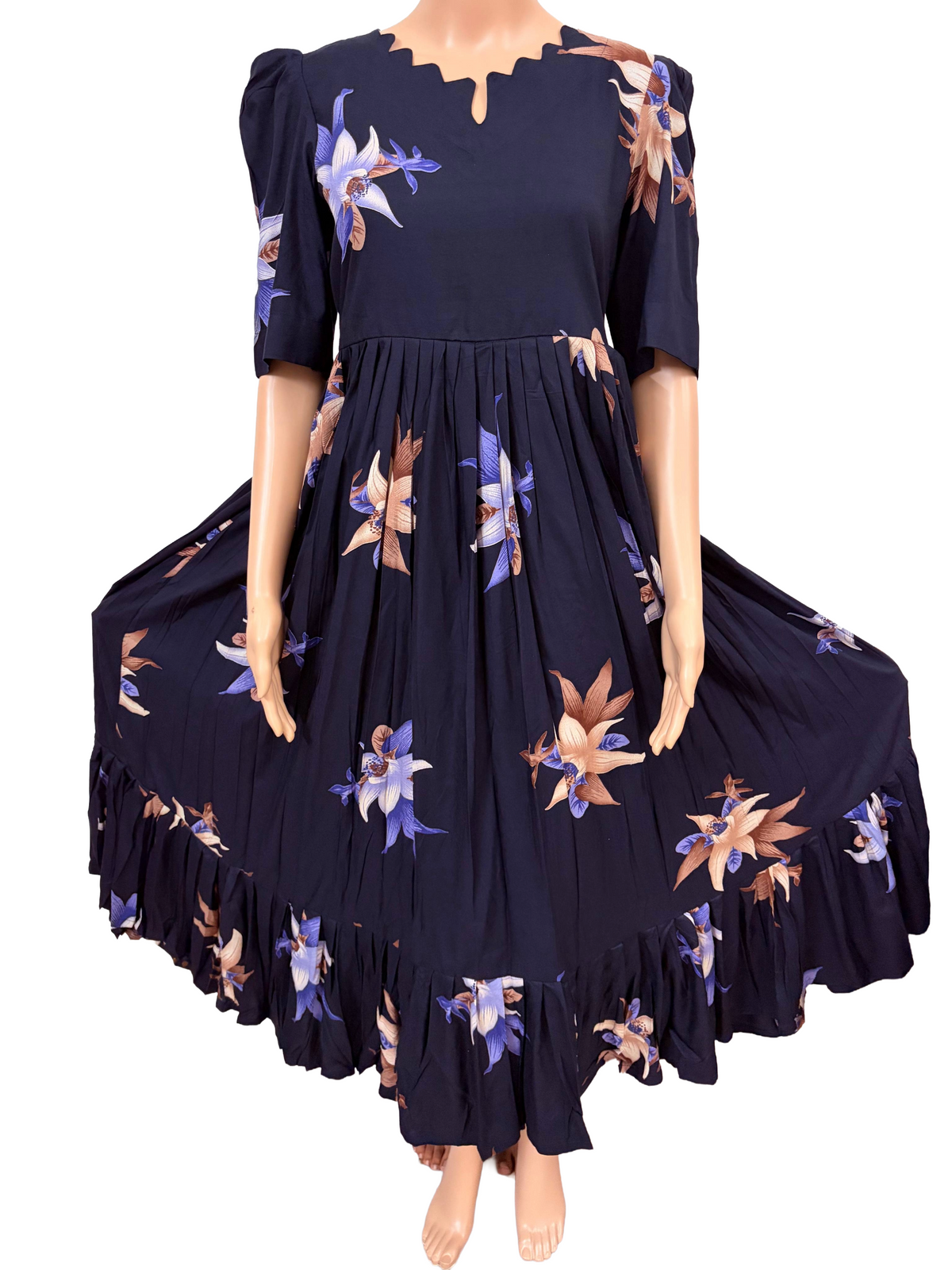 Maxi Frock | Rayon Fabric|Navy blue Flower patterns | B4006