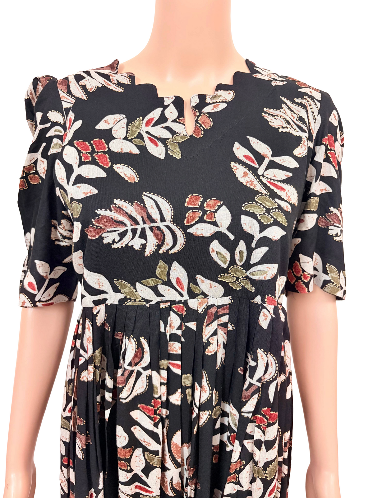 Maxi Frock | Rayon Fabric | Black leafy patterns | B4007