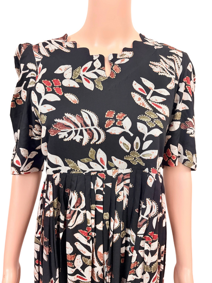 Maxi Frock | Rayon Fabric | Black leafy patterns | B4007