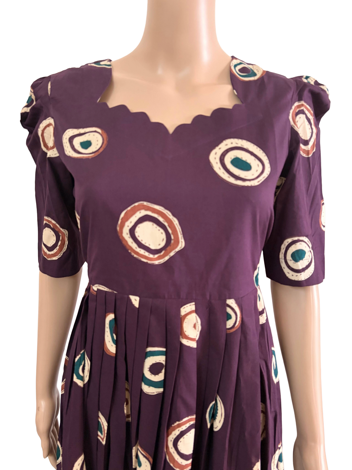 Maxi Frock | Dabu Cotton Fabric| Wine Circles patterns | B4003