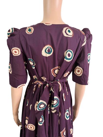 Maxi Frock | Dabu Cotton Fabric| Wine Circles patterns | B4003