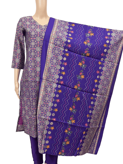 Women ethnic kurti with pant and dupatta |Light purple color ajrakh printed 3 piece sets | Neck Pattern 3 | B4016