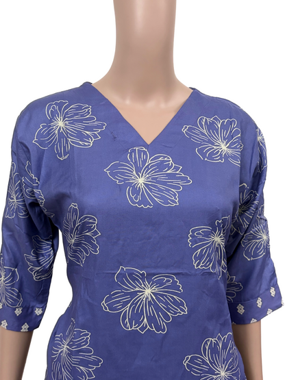 Women’s Liva Rayon Kurti & Pant Set | Daily Wear | Lavender floral top with pant