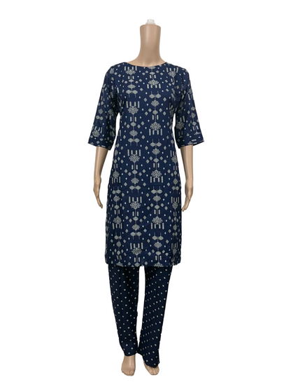 Women’s Liva Rayon Kurti & Pant Set | Daily Wear | Dark Navy printed top with pant