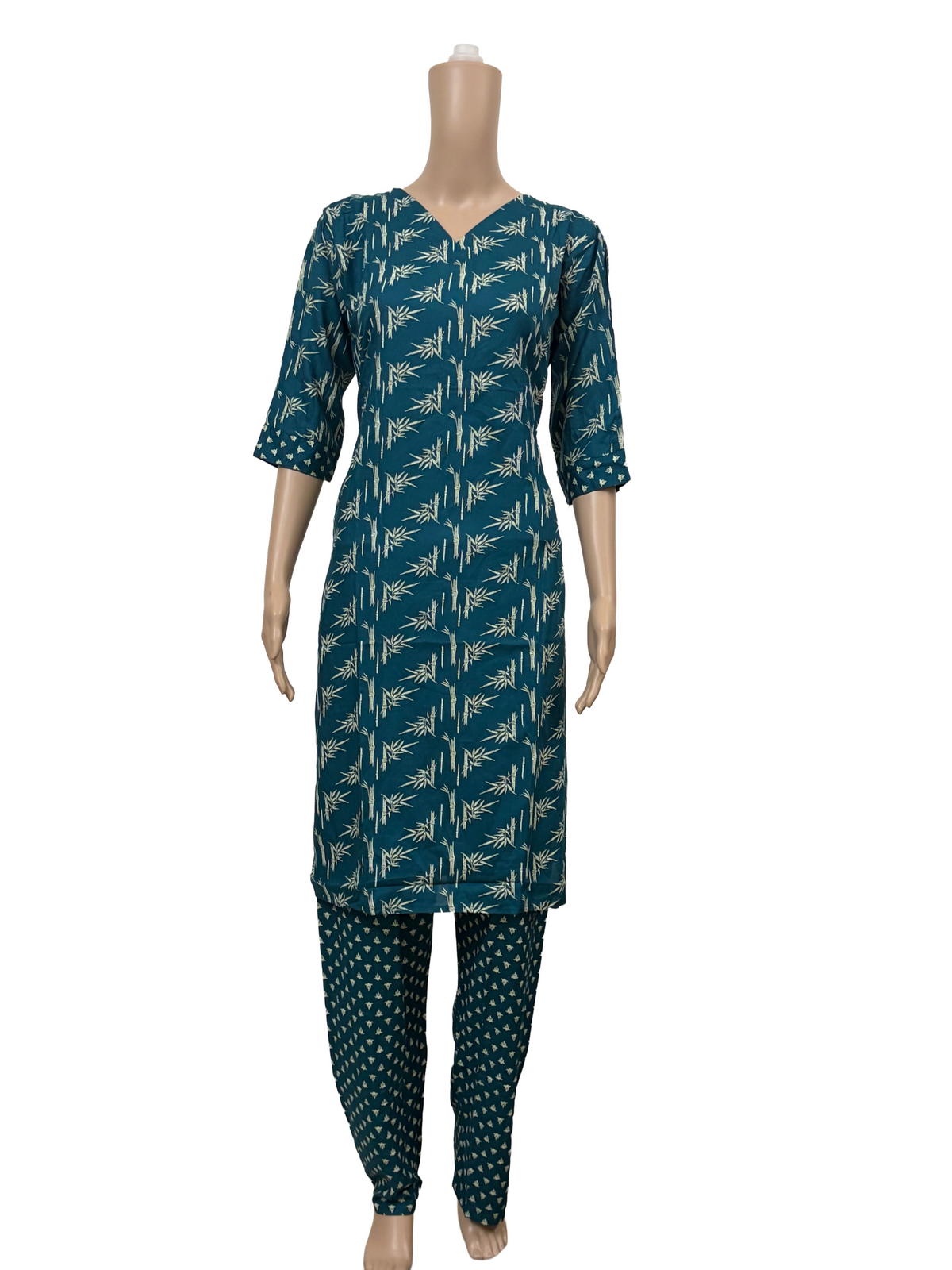 Women’s Liva Rayon Kurti & Pant Set | Daily Wear | Rama green leafy top with pant