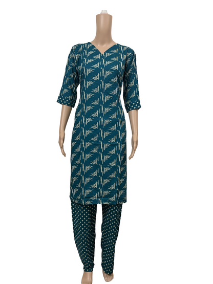 Women’s Liva Rayon Kurti & Pant Set | Daily Wear | Rama green leafy top with pant