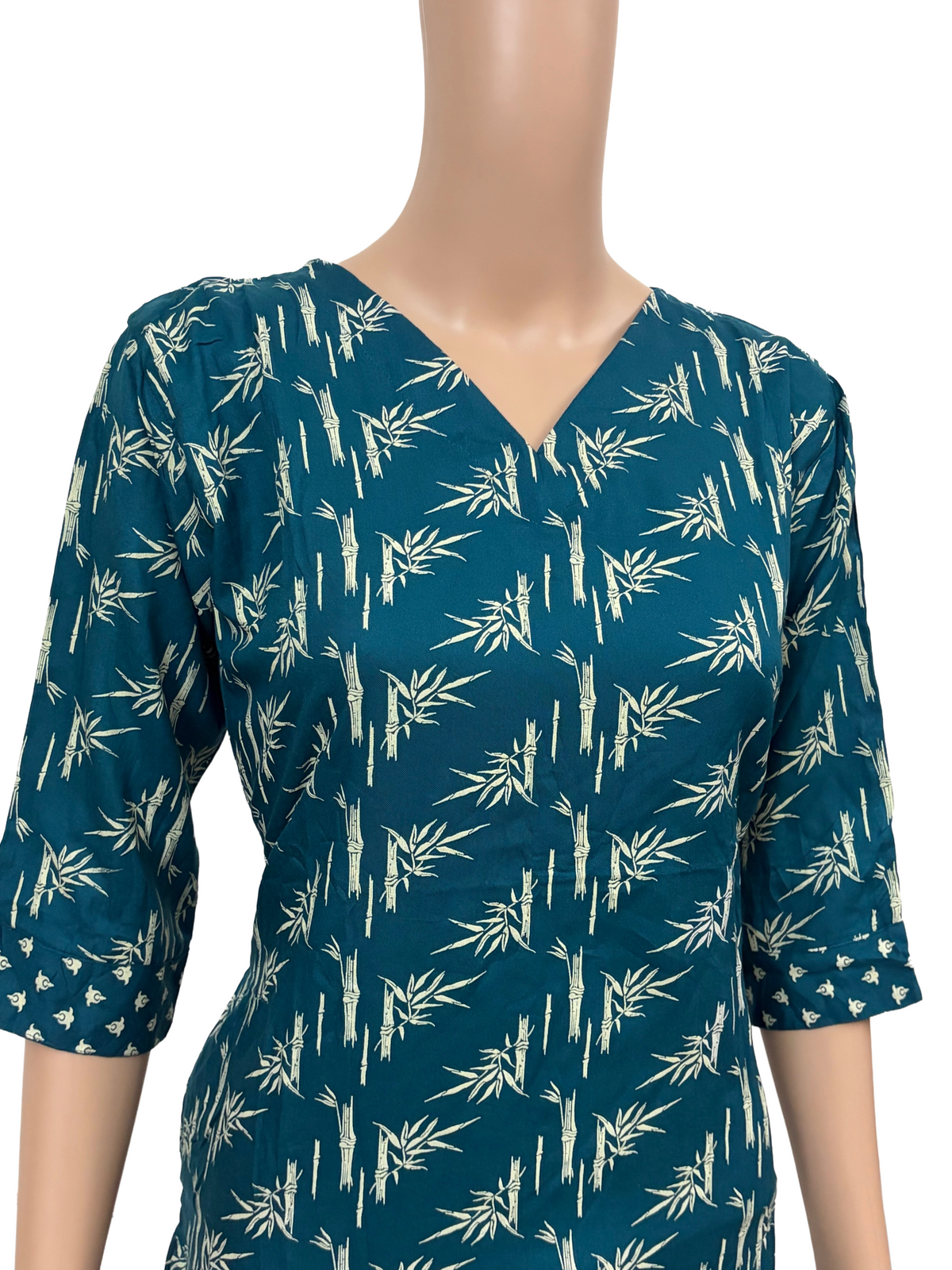 Women’s Liva Rayon Kurti & Pant Set | Daily Wear | Rama green leafy top with pant