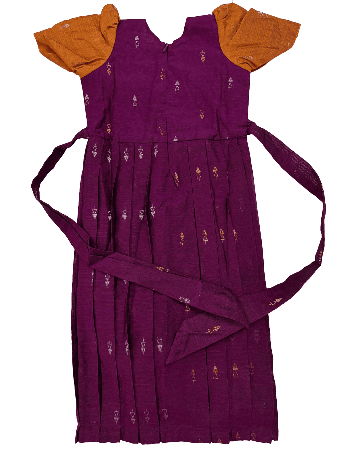 Girls Ethnic Raw silk Frock | Majenta with Mustard