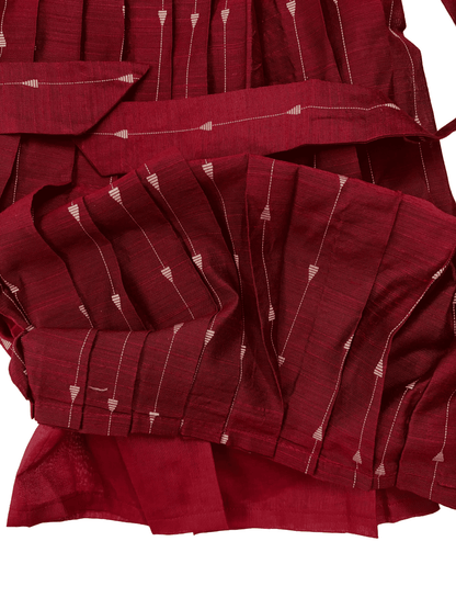 Girls Ethnic Rawsilk Frock | Maroon with muted gold finish