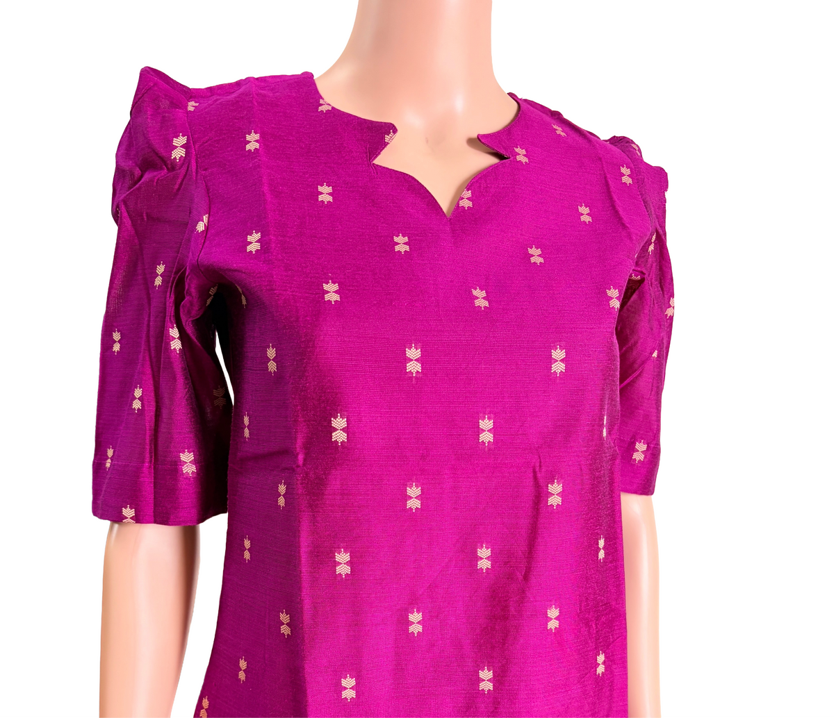 Women kurti with pant and dupatta | Straight cut Majenta with green (Neck pattern 1) l silkcotton