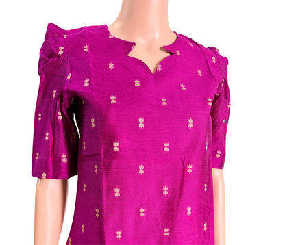 Women kurti with pant and dupatta | Straight cut Majenta with green (Neck pattern 1) l silkcotton