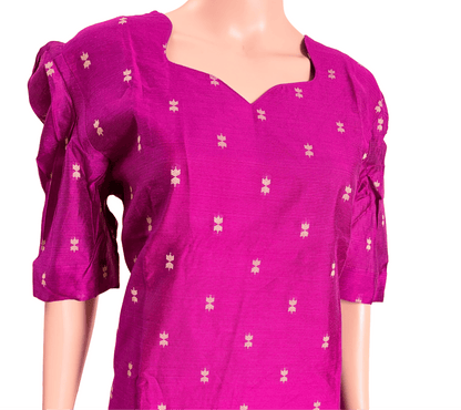 Women kurti with pant and dupatta | Straight cut Majenta with green (Neck pattern 3) l silkcotton