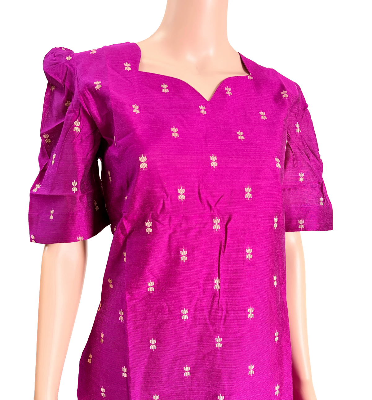 Women kurti with pant and dupatta | Straight cut Majenta with green (Neck pattern 2) l silkcotton