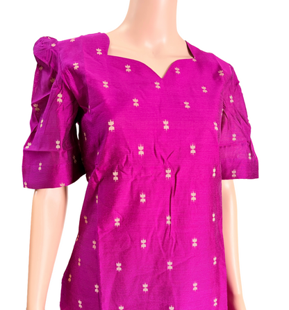 Women kurti with pant and dupatta | Straight cut Majenta with green (Neck pattern 2) l silkcotton