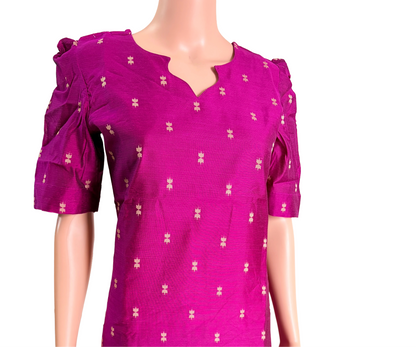 Women kurti with pant and dupatta | Straight cut Majenta with green (Neck pattern 4) l silkcotton (Copy)
