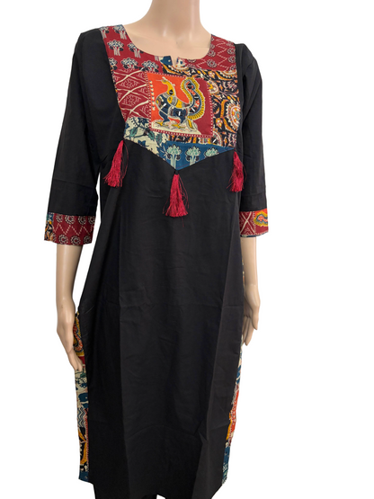 Women mirror and patch work kurti with palazzo pant and dupatta | Black color 3 piece sets | Dabuset