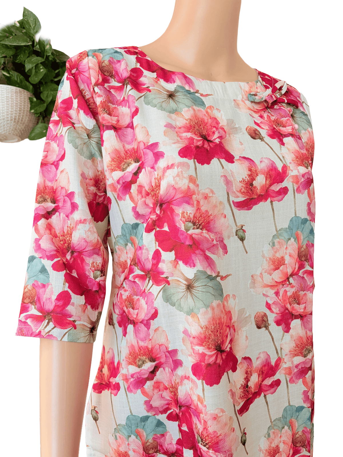 Women kurti with pant | Linen Cotton with lining | Rani pink florals