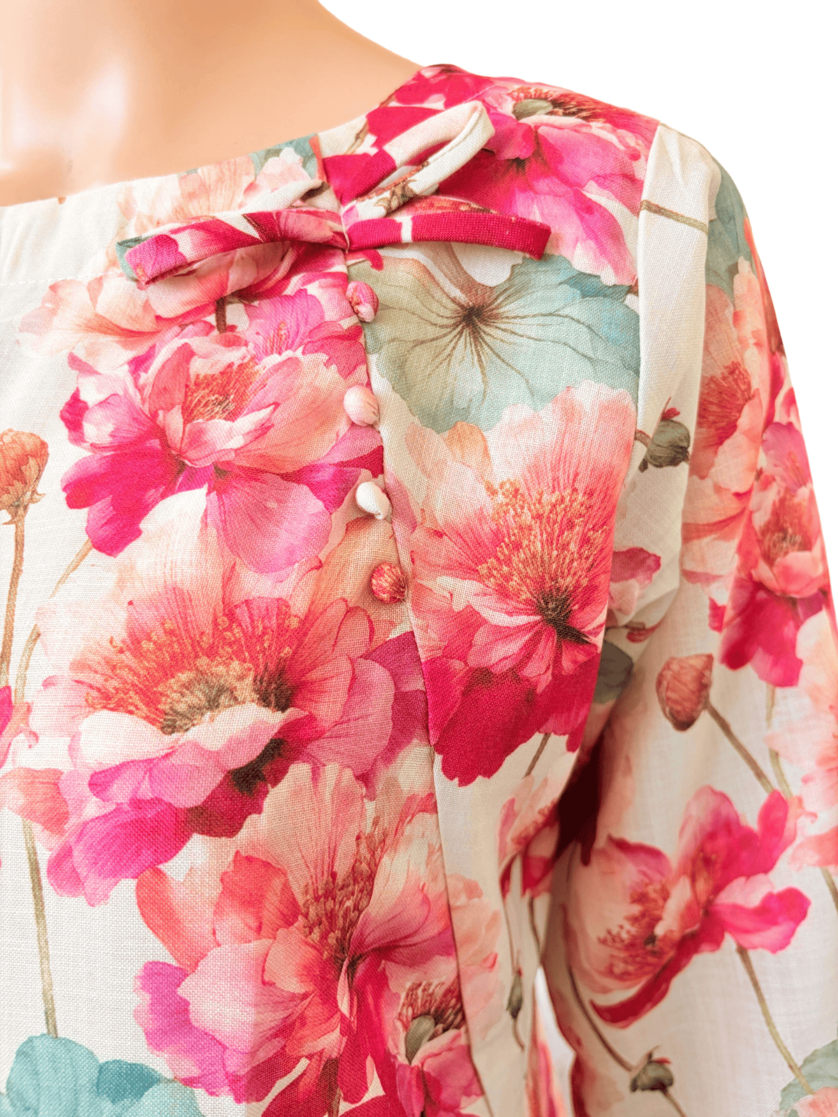 Women kurti with pant | Linen Cotton with lining | Rani pink florals