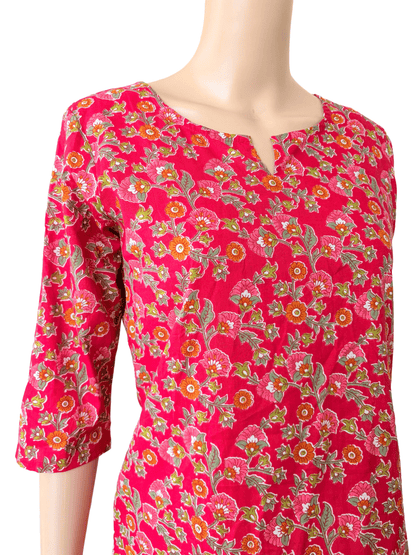 Women's Cotton Short Kurti | Tomato Redish pink printed | Only short kurti