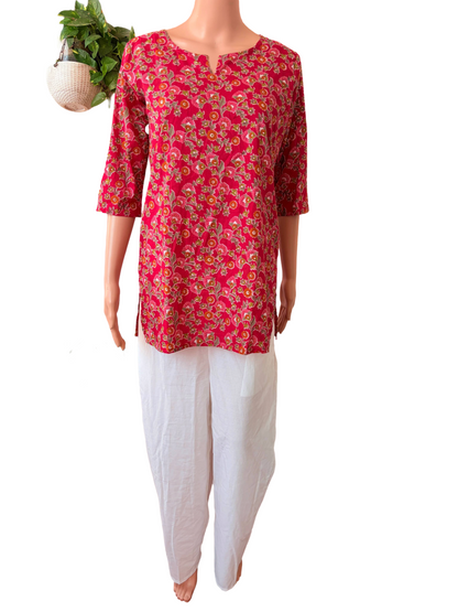 Women's Cotton Short Kurti | Tomato Redish pink printed | Only short kurti