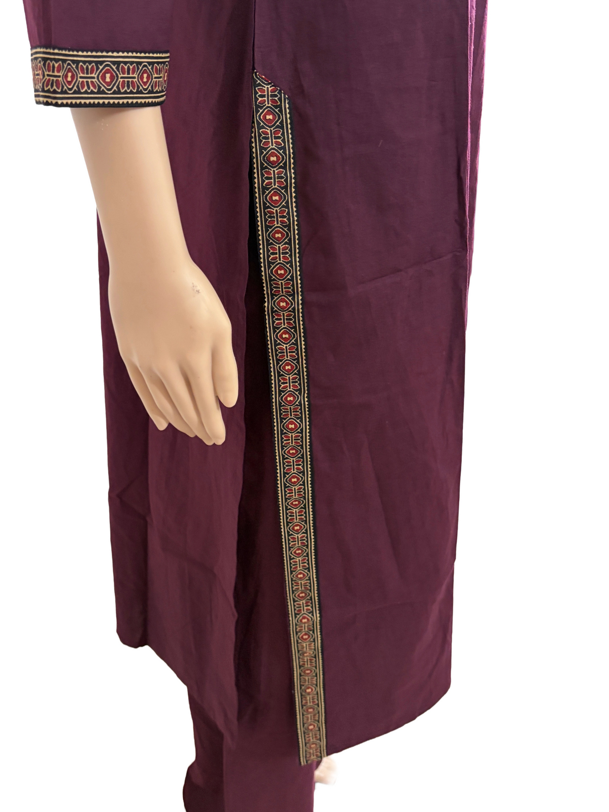 Women kurti with pant and dupatta | Wine V neck sets | Dabuset