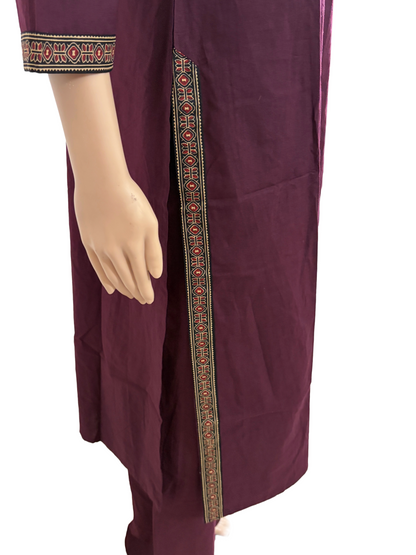 Women kurti with pant and dupatta | Wine V neck sets | Dabuset