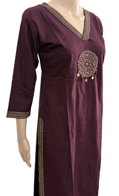 Women kurti with pant and dupatta | Wine V neck sets | Dabuset