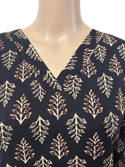 Women Co-Ord kurti with pant (Top with lining) | Black Leafy Print