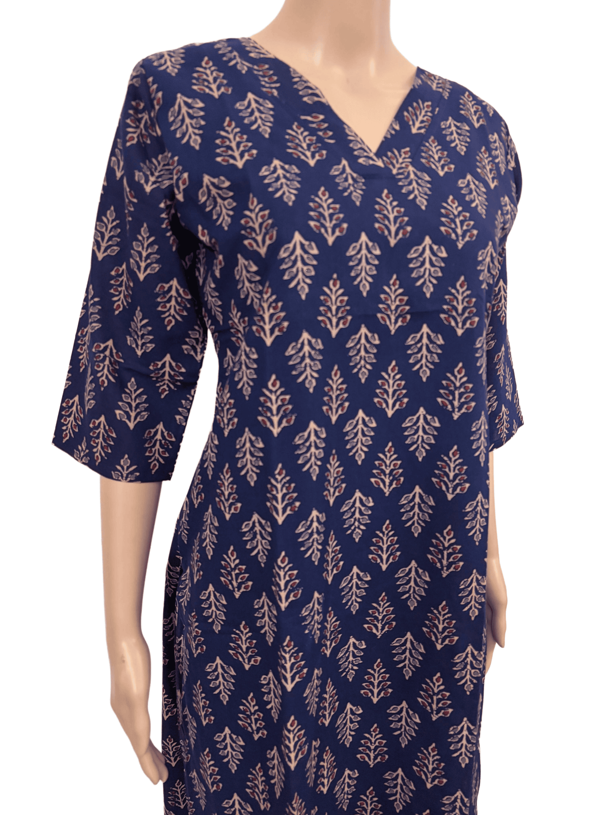 Women Co-Ord kurti with pant (Top with lining) | Navy Blue Leafy Print