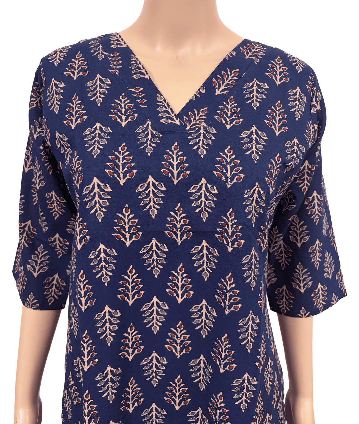 Women Co-Ord kurti with pant (Top with lining) | Navy Blue Leafy Print