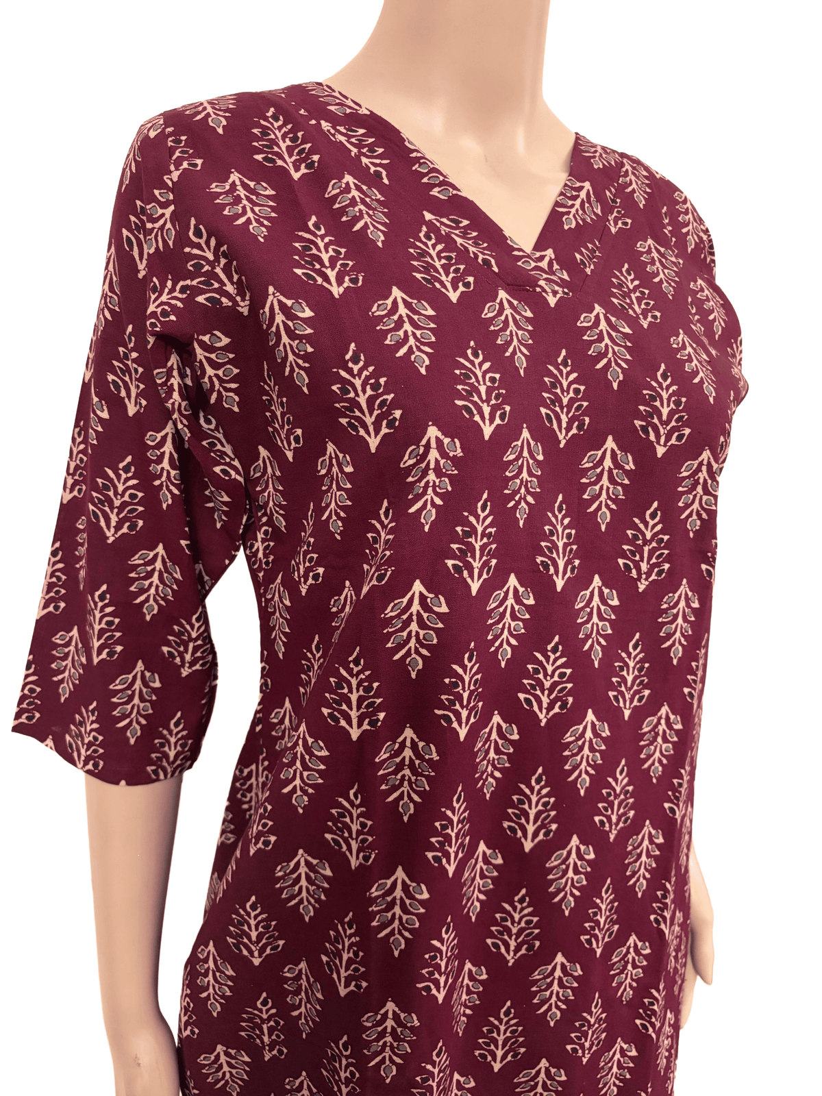 Women Co-Ord kurti with pant (Top with lining) | Pinkish Maroon Leafy Print