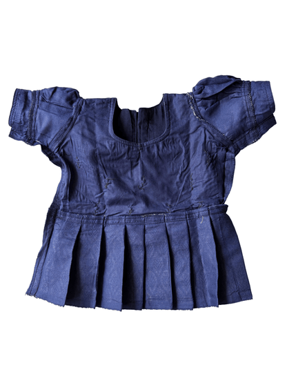 Girls Ethnic Banarasi silk slub Frock | Navy Blue with peter pan collar