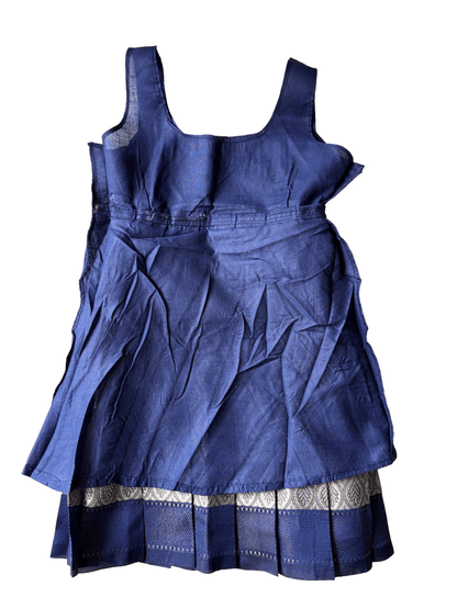 Girls Ethnic Banarasi silk slub Frock | Navy Blue with peter pan collar