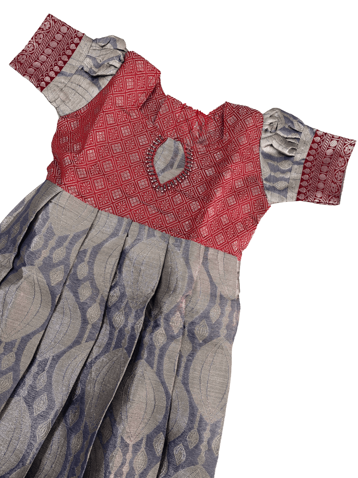 Girls Ethnic Kanchi silk type Frock | Red Maroon with light purple