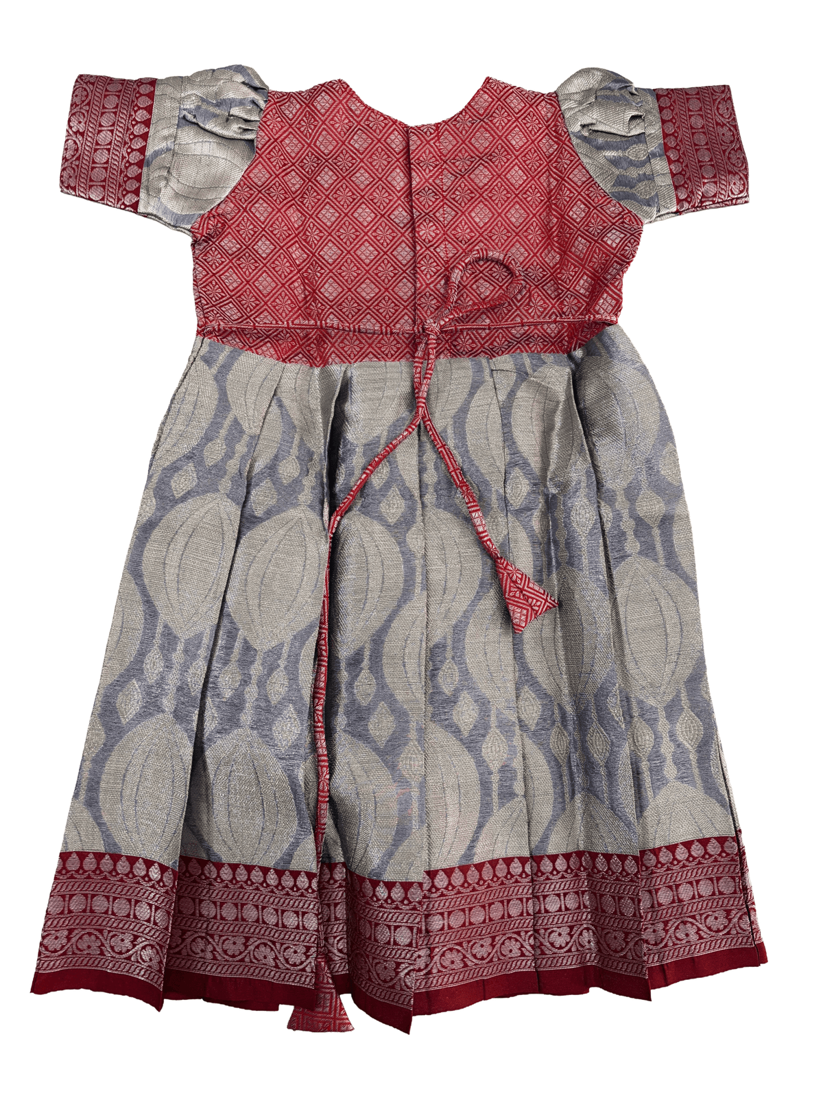 Girls Ethnic Kanchi silk type Frock | Red Maroon with light purple