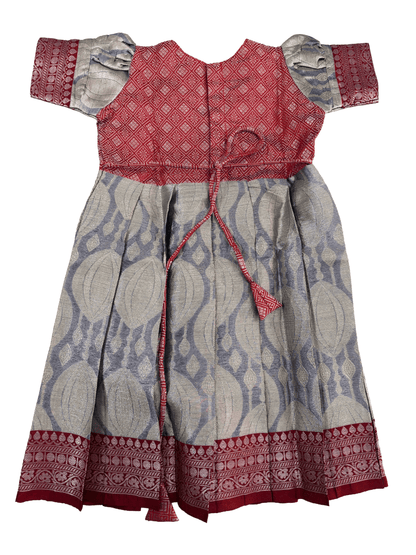 Girls Ethnic Kanchi silk type Frock | Red Maroon with light purple