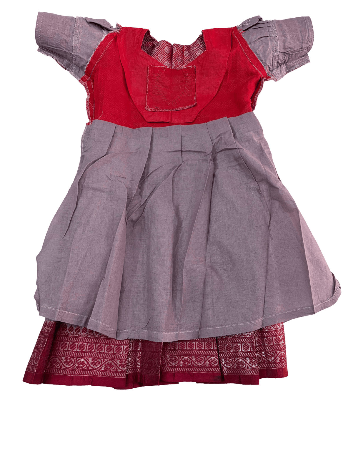 Girls Ethnic Kanchi silk type Frock | Red Maroon with light purple