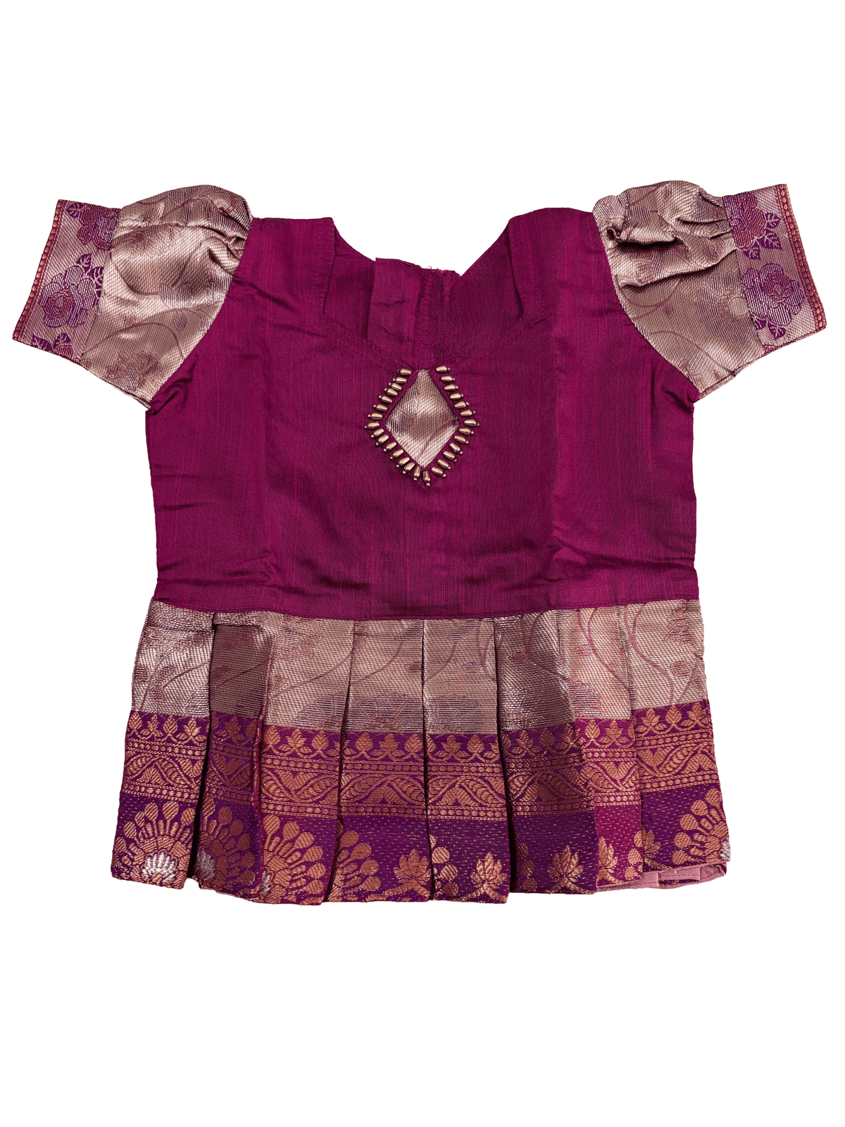 Girls Ethnic kanchi silk slub set | Dark Pink with contrasting light shade skirt